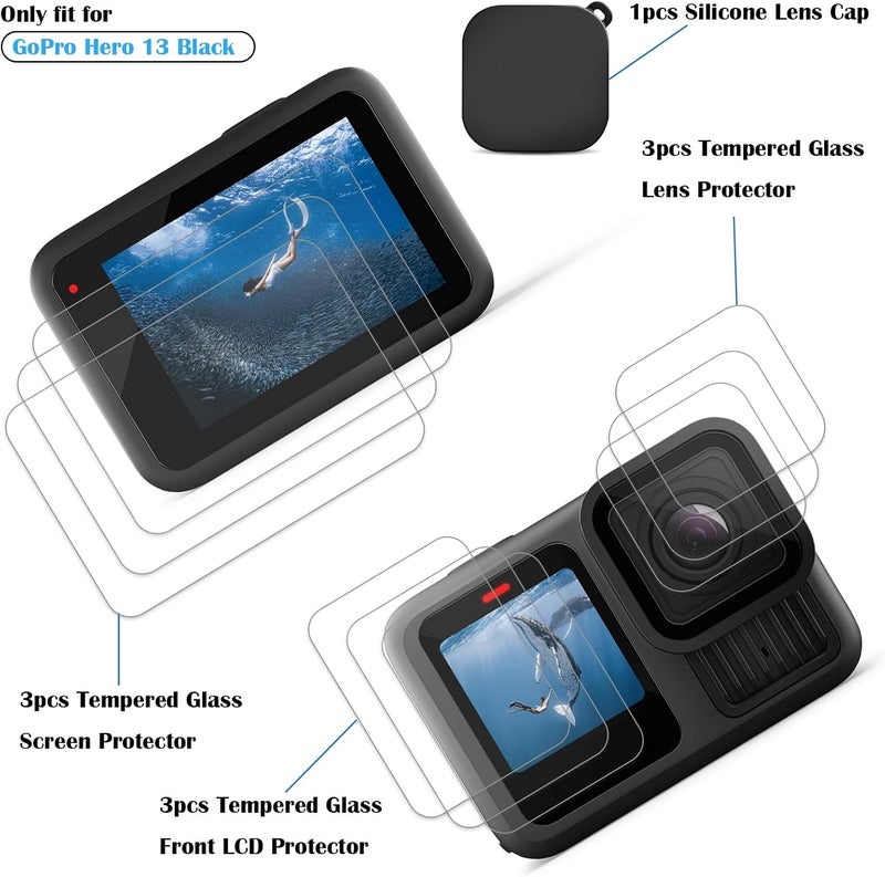 PCTC 9 PCS Hero 13 Screen Protector Compatible with GoPro Hero 13 Black,9H Ultra Clear Tempered Glass Screen Only for Go Pro Hero 13 Accessories, Screen Protector & Silicone Lens Protective Cover - Image 2